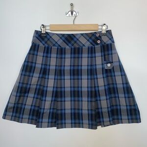 Academia Schoolbelles Plaid Skirt Triple Pleat Blue Black Size 29x18